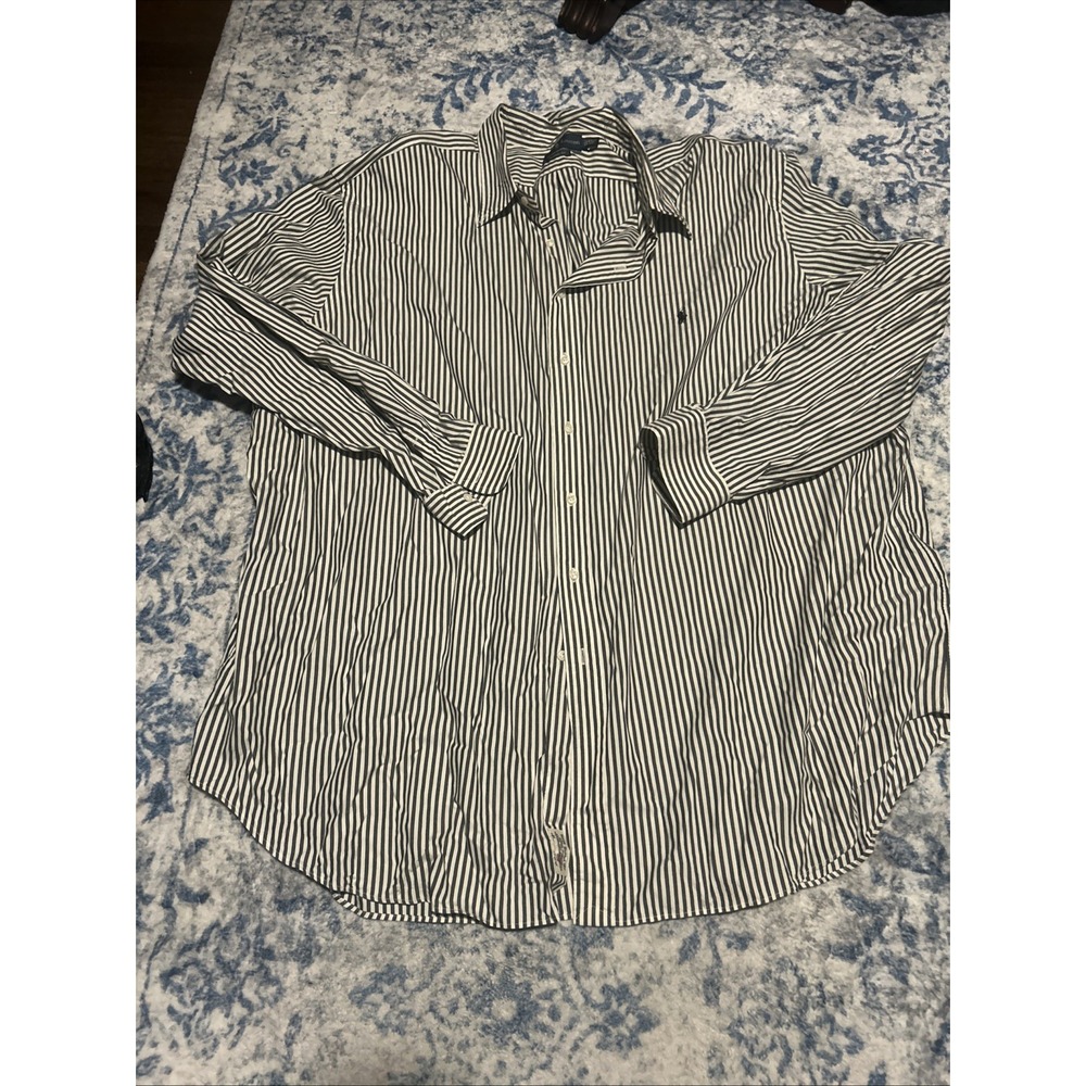 Ralph Lauren Mens 4XLT Shirt Blue White Striped Classic Fit Long Sleeve Big Tall